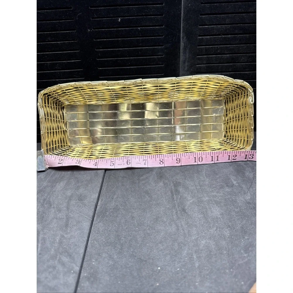 Vintage Brass Woven Basket,  Bread Basket, Gold‎ Metal Basket, MCM Art Style
